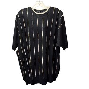 Protege Collection Mens XXL Silk Cotton Knit Short Sleeve Sweater Black Striped